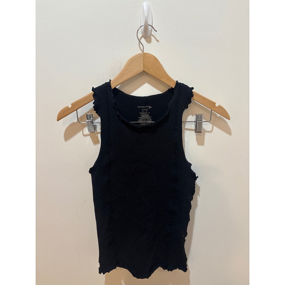 Intimately Free People Black Ribbed Lettuce Edge Seamed Tank Top M/Ll